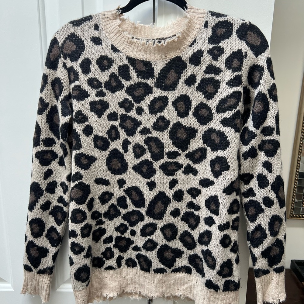 Aqua Black and Cream Animal Print Sweater